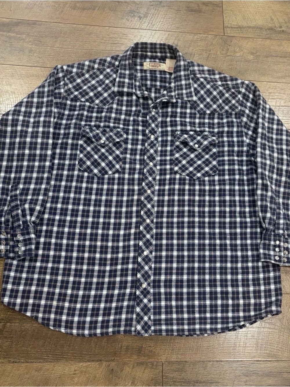 Vintage 80s Big Mac Plaid Pearl Snap Flannel Heavyweight Shirt Blue 2XLT